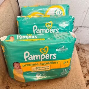 Sealed Pampers Swaddlers Preemie P1 Diapers 3 Packs of 27 Total 81 Count New
